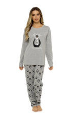OLIVIA ROCCO Women's Penguin Stars Grey Cotton Pyjama Set Easy-Care Super Soft Sleep Set
