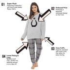 OLIVIA ROCCO Women's Teddy Fleece Pyjama Set Penguin Design Soft Cosy Nightwear Super Soft Cosy Home Loungewear