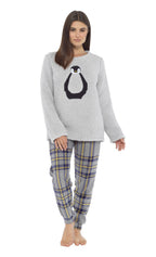 OLIVIA ROCCO Women's Teddy Fleece Pyjama Set Penguin Design Soft Cosy Nightwear Super Soft Cosy Home Loungewear