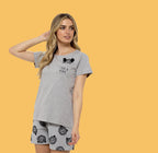 OLIVIA ROCCO Womens Grey Cotton Peek A Bear Pyjama Set T Shirt And Shorts Sleepwear