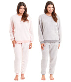OLIVIA ROCCO Women's Teddy Fleece Pyjama Set Super Soft Stretchable Loungewear Crew Neck