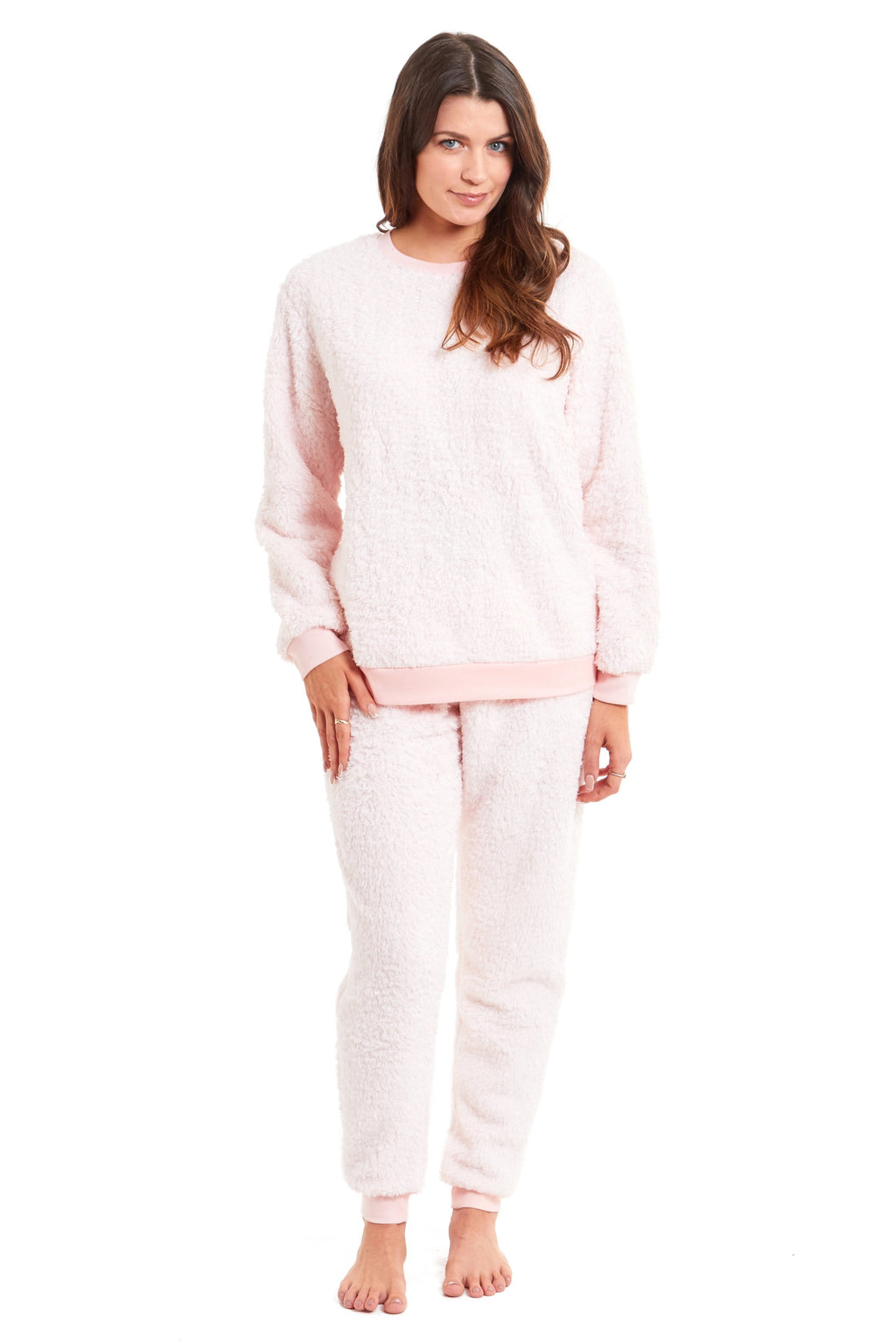 OLIVIA ROCCO Women's Teddy Fleece Pyjama Set Super Soft Stretchable Loungewear Crew Neck
