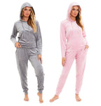 OLIVIA ROCCO Women's Velour Soft Touch Hooded Pyjama Set for Lounging and Sleep Cosy Easy-Care Nightwear Set