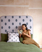 Curved Piped Headboard - Deco Checkers in Violet Veils - Micaela Sharp Collaboration