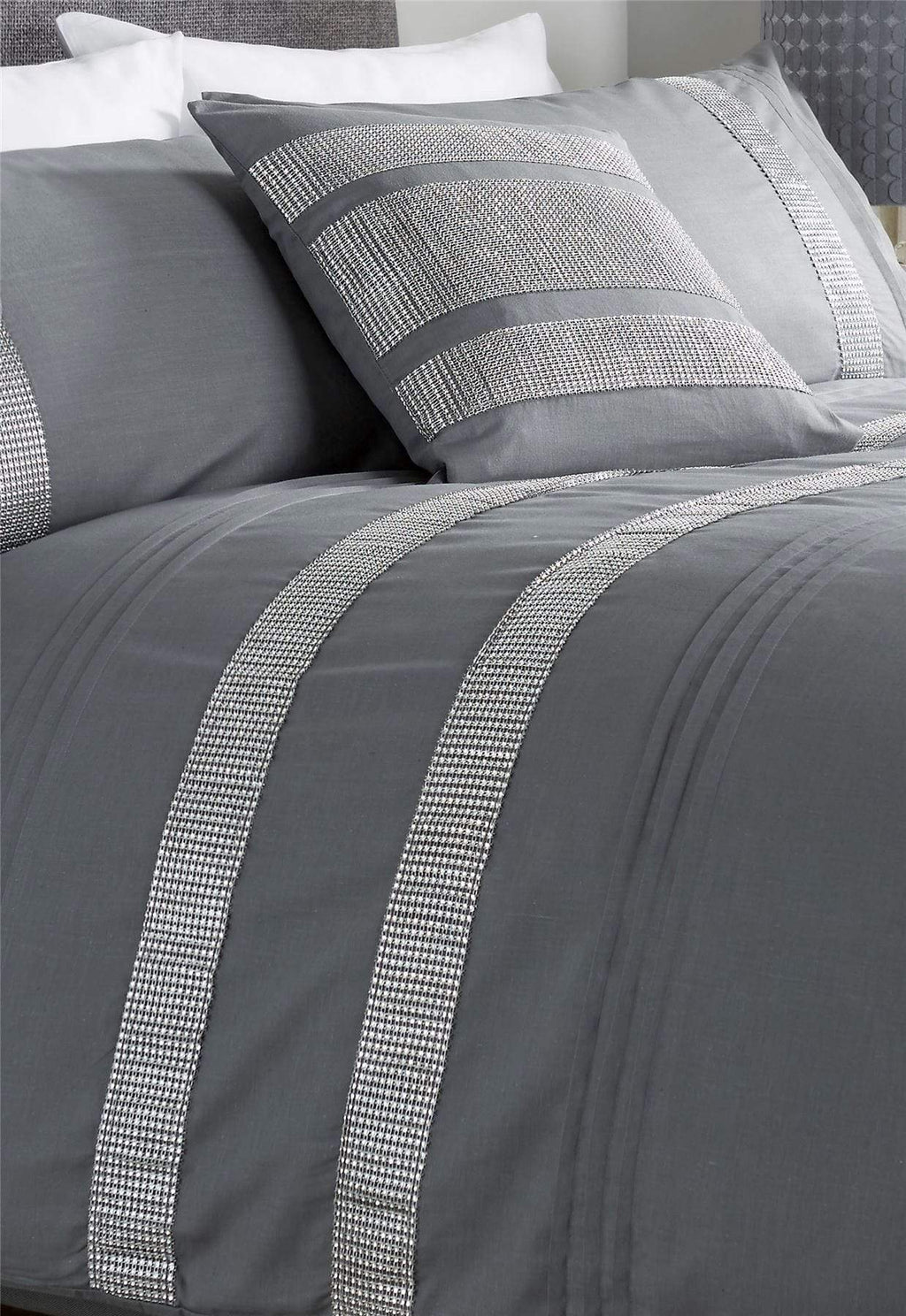 OLIVIA ROCCO Diamante Glitz Cotton Rich Duvet Set With Handwoven Crystal Detailing For Elegant Bedroom Decor In All Sizes Soft Plush Comfort - Nest UK