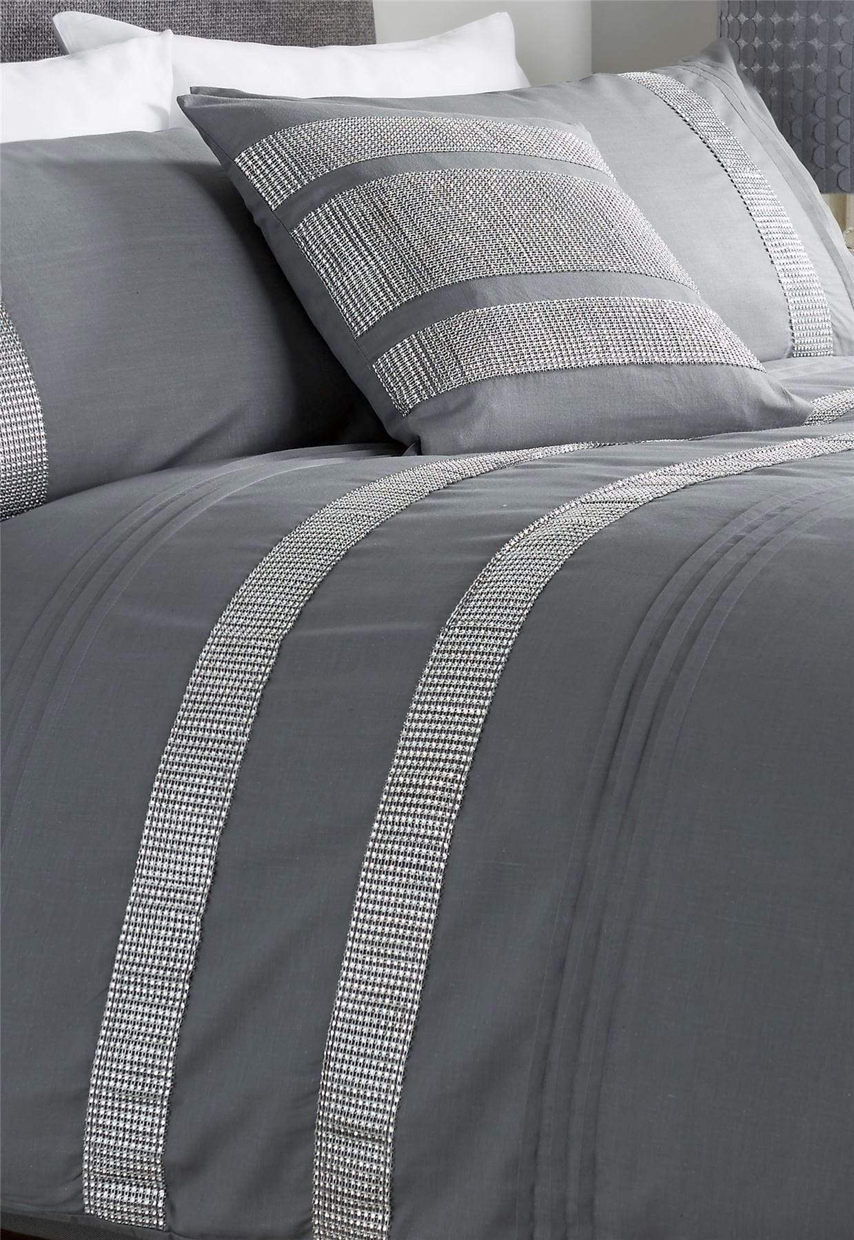 OLIVIA ROCCO Diamante Glitz Cotton Rich Duvet Set With Handwoven Crystal Detailing For Elegant Bedroom Decor In All Sizes Soft Plush Comfort - Nest UK