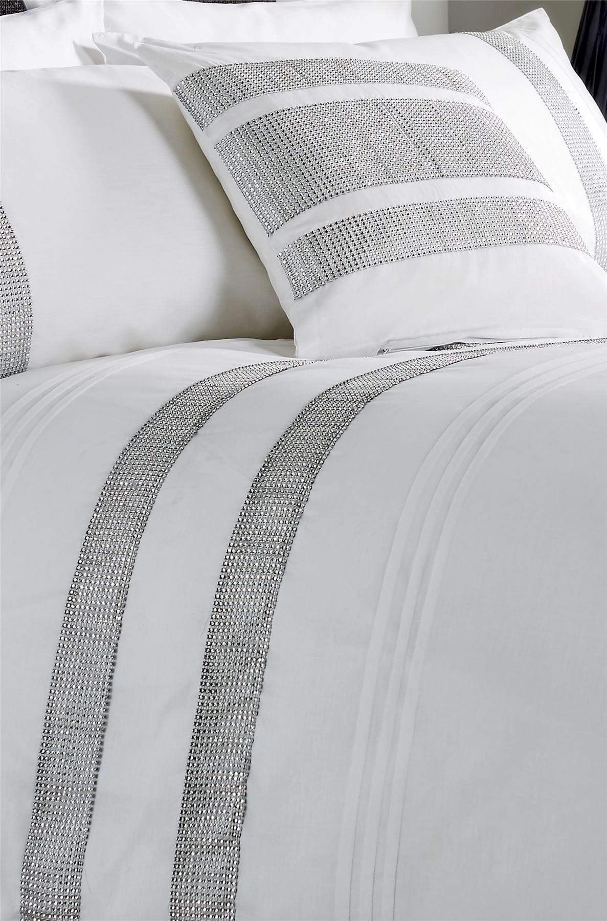 OLIVIA ROCCO Diamante Glitz Cotton Rich Duvet Set With Handwoven Crystal Detailing For Elegant Bedroom Decor In All Sizes Soft Plush Comfort - Nest UK