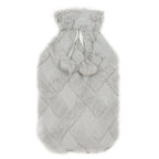 OLIVIA ROCCO Diamond Fleece Plush Hot Water Bottle 2L With Pom Poms, Natural Rubber, UK Safe Tested, Cozy Warmth For Winter Nights