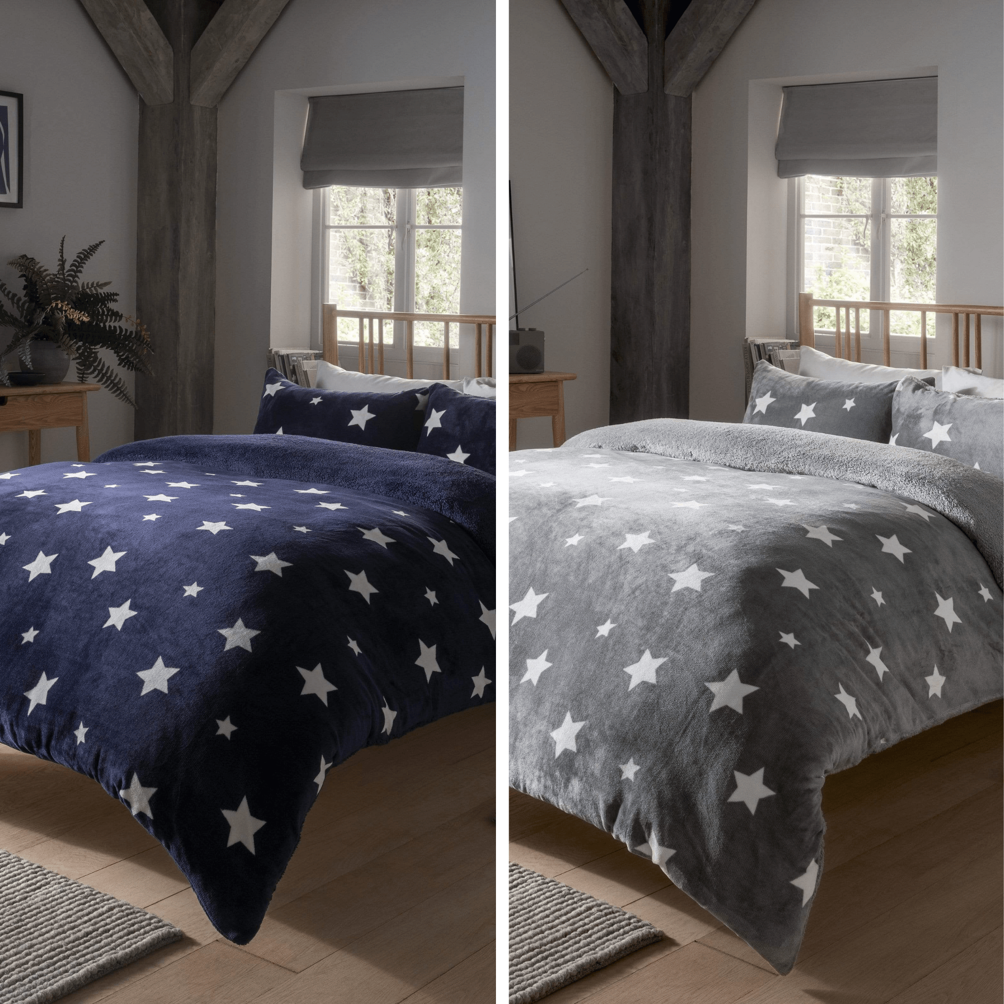 Dreamin Stars Luxurious Reversible Teddy Duvet Cover Set Super Soft Faux Fur Plush Bedding for Winter Nights Available in Single Double and King Sizes by OLIVIA ROCCO