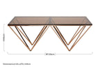 Red-Tinted Tempered Glass Top Coffee Table with Geometric Prismatic Champagne Metal Legs, Allure