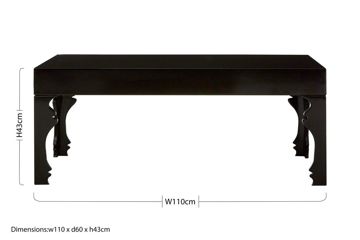 Black High Gloss Wooden Coffee Table with Stately Shaped Legs, Luis