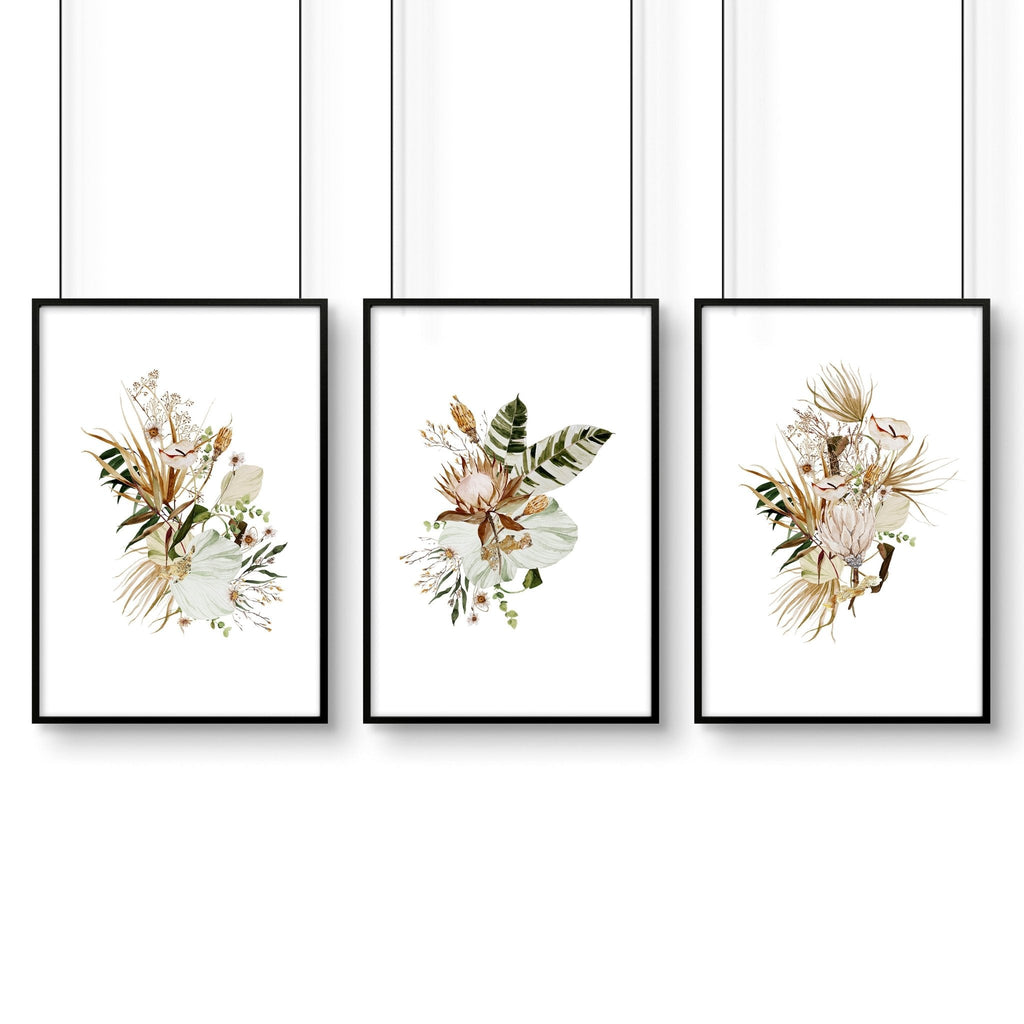 Framed print for bathroom | set of 3 Earth toned Botanical wall prints