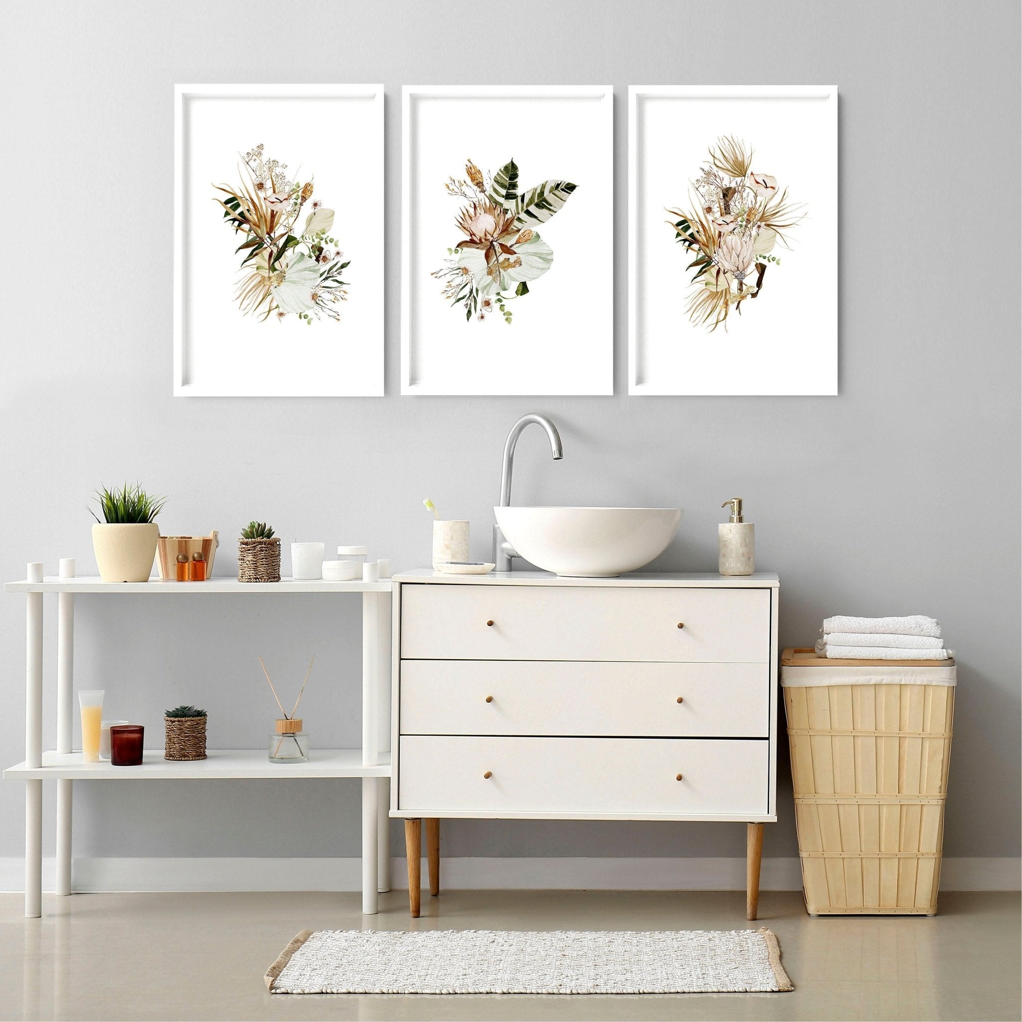 Framed print for bathroom | set of 3 Earth toned Botanical wall prints