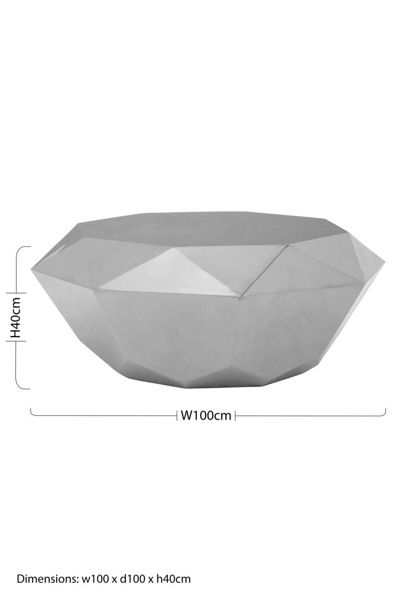 Silver Diamond Cut Stainless Steel Coffee Table with Hexagonal Tabletop | Allure