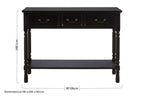 Vintage Black Wooden Three-Drawer Console Table with Bottom Storage Shelf and Carved Spindle Legs, Heritage