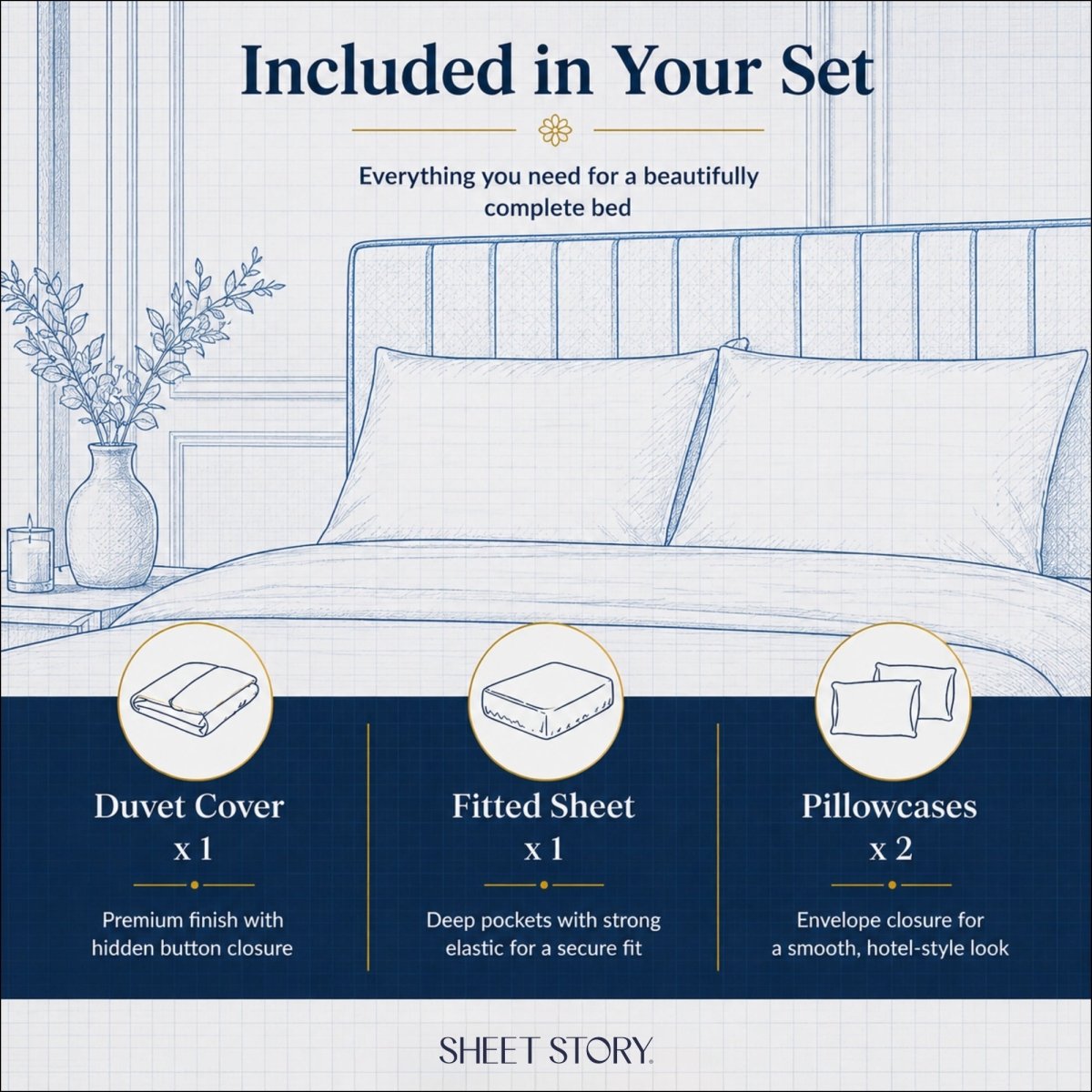 Ackly Bamboo - Sky Duvet Cover, Fitted Sheet & Pillowcases Set