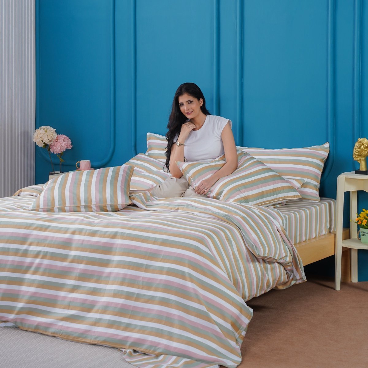 Ella Cotton - Serene Striped Duvet Cover, Fitted Sheet & Pillowcases Set