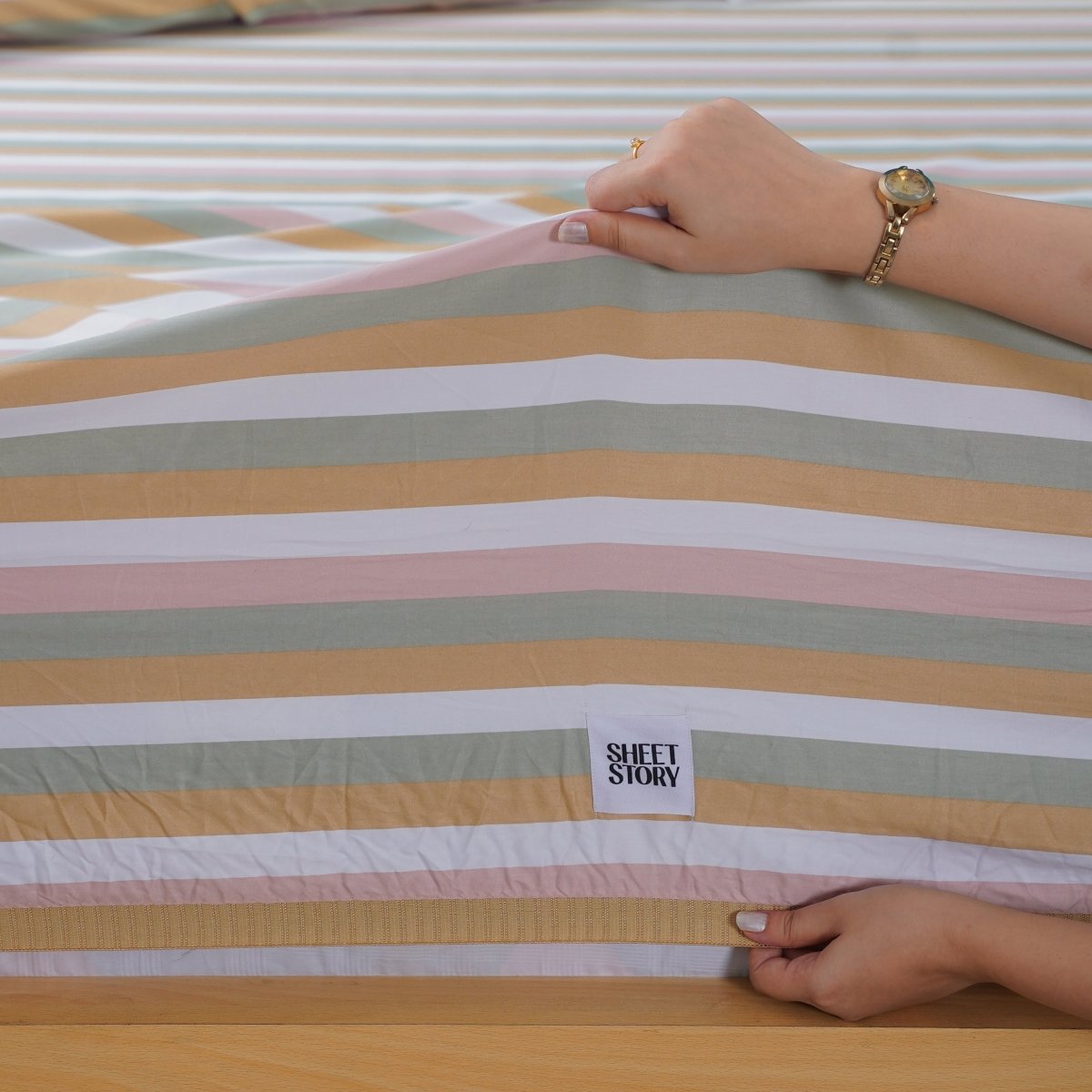 Ella Cotton - Serene Striped Duvet Cover, Fitted Sheet & Pillowcases Set