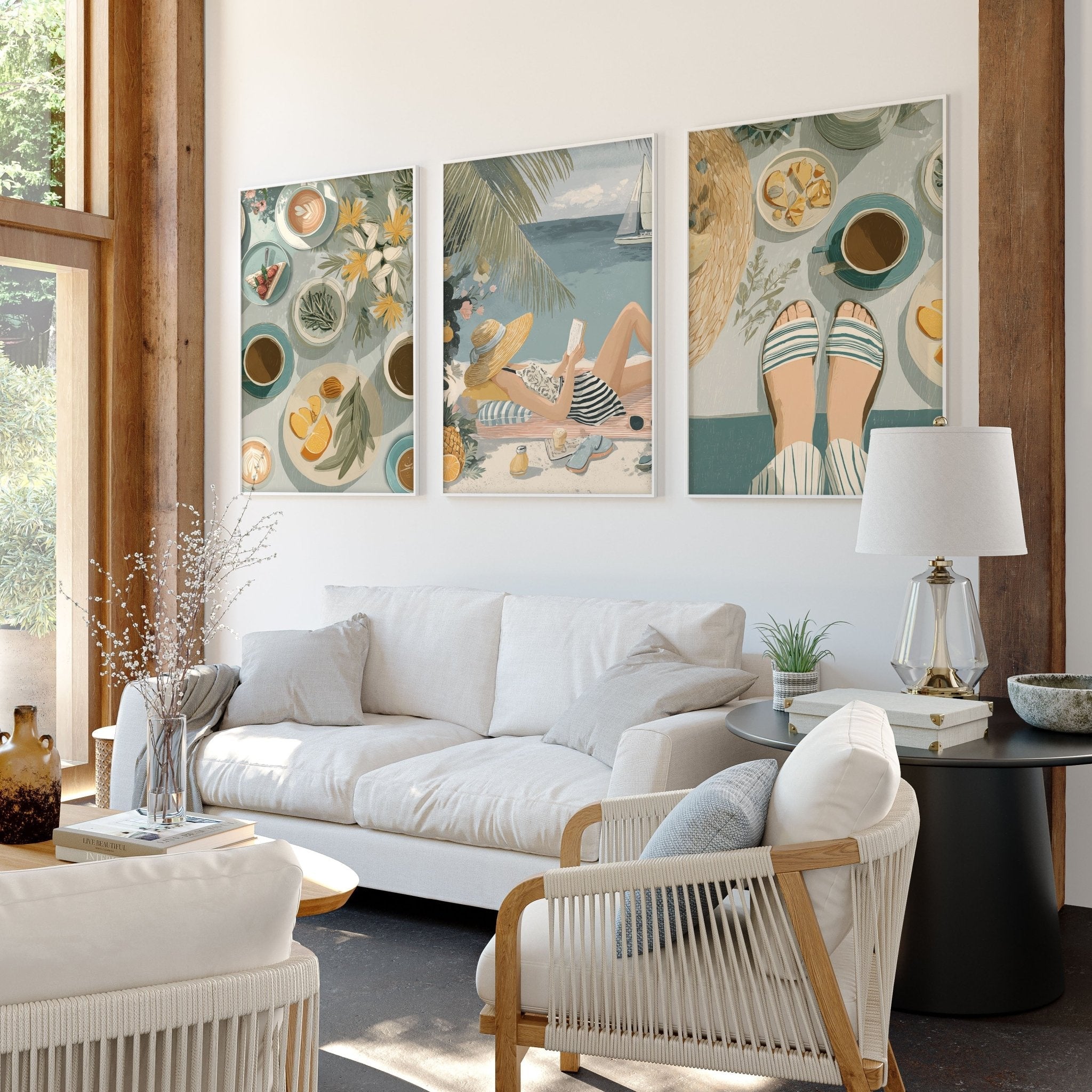 Extra Large Pictures For Living Room | Set of 3 Italian Lifestyle Wall art Prints