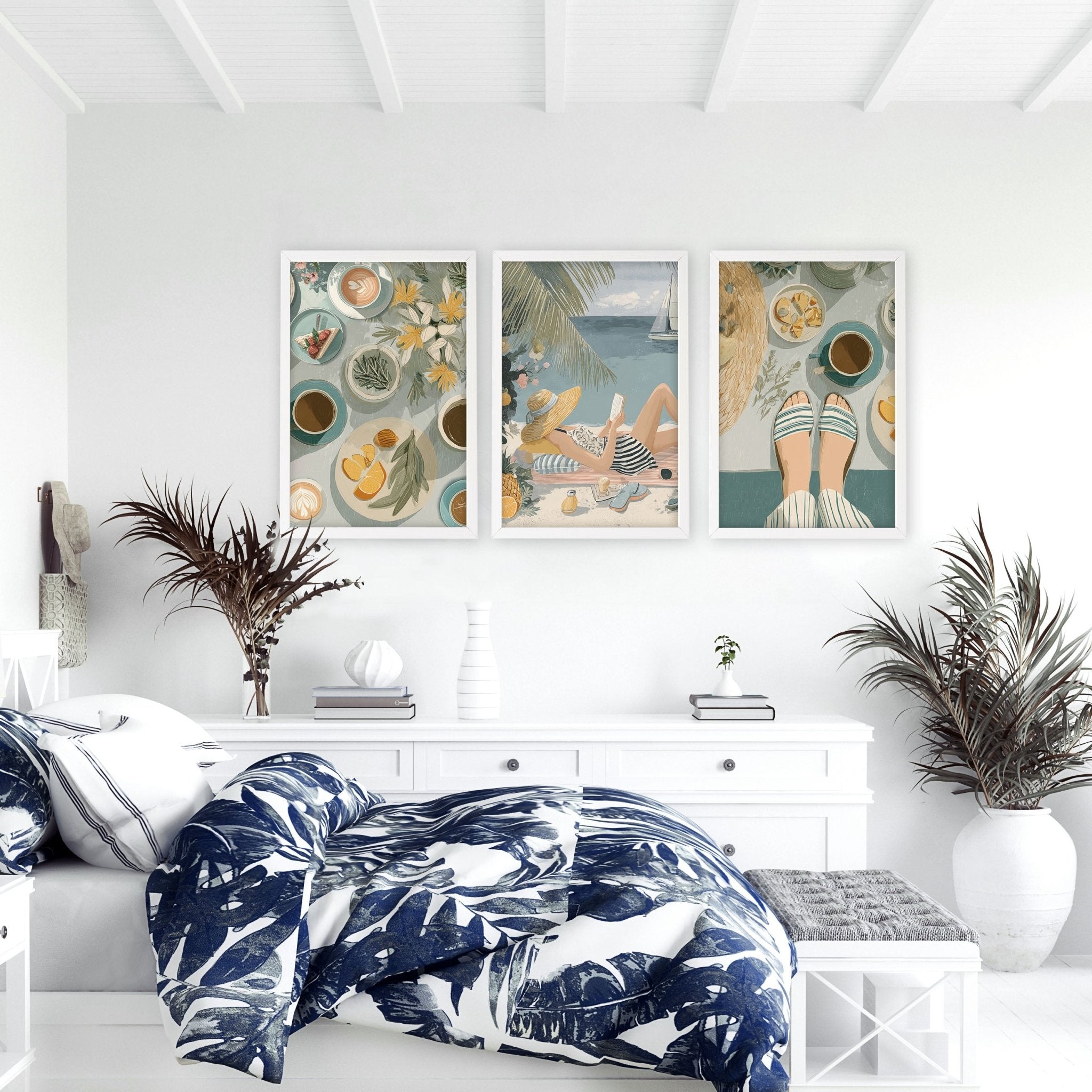 Extra Large Pictures For Living Room | Set of 3 Italian Lifestyle Wall art Prints