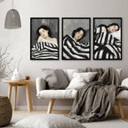 Extra Large Wall Art For Living Room | Set of 3 Boho Women Wall art Prints