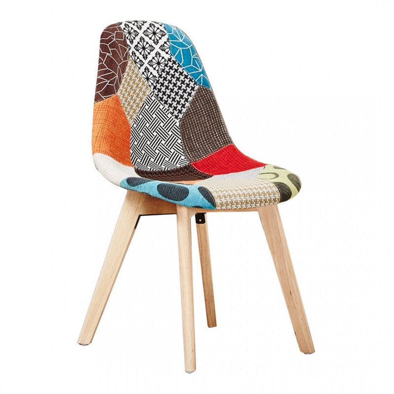 Patchwork Halo Dining Set Includes a Black Dining Table & Set of 4 Multicolour Fabric Chairs