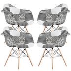 5PCs Dining Set - a White Halo Dining Table & Set of 4 Black/White Patchwork Accent Chairs