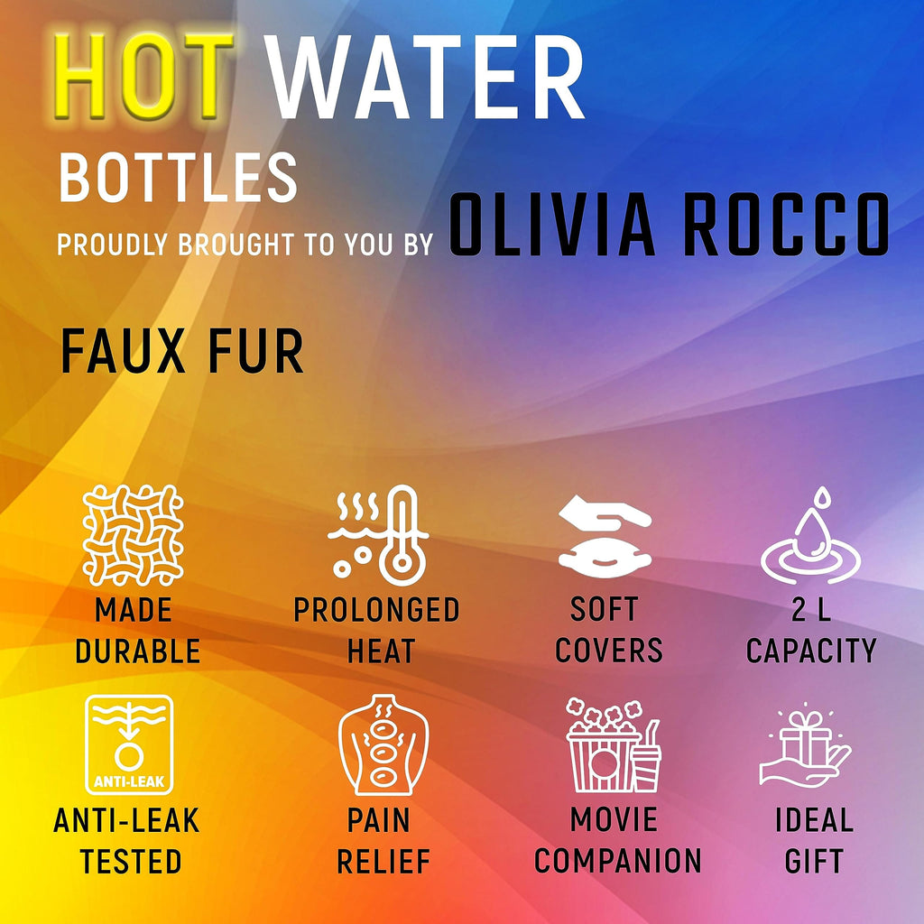 OLIVIA ROCCO Faux Fur Covered 2 Litre Luxury Hot Water Bottle Thermotherapy Natural Rubber UK Safe Tested Winter Warmth Gift for Adults and Kids - Nest UK
