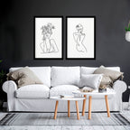 Line drawings art | Set of 2 Feminine wall art for living room