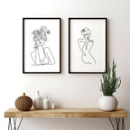 Line drawings art | Set of 2 Feminine wall art for living room