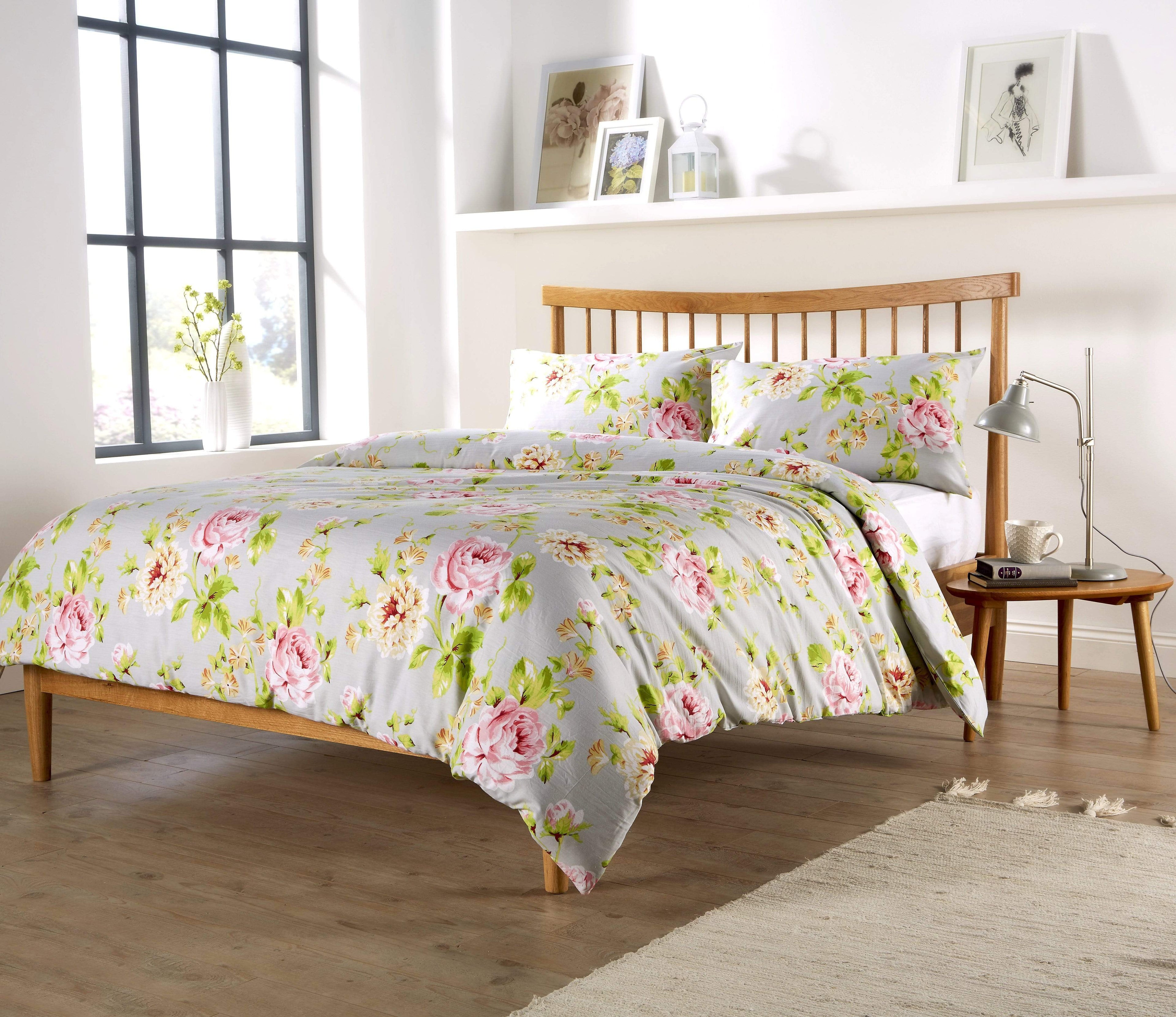 Fleur Luxurious Cotton Rich Duvet Set Soft Breathable Bedding with Elegant Design Available in Single Double King Super King Sizes by OLIVIA ROCCO