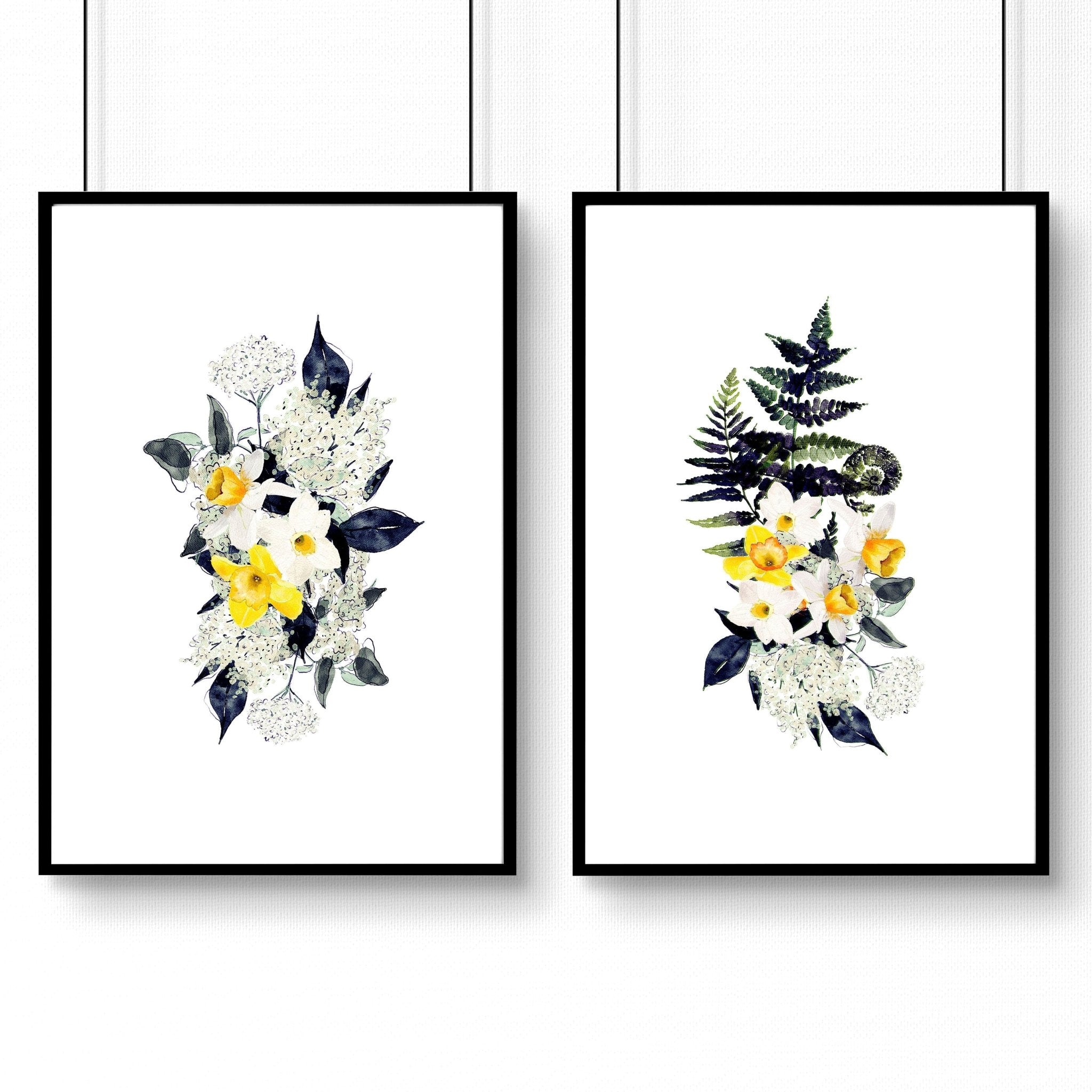 Wall art for bathroom walls | set of 2 Floral wall art prints