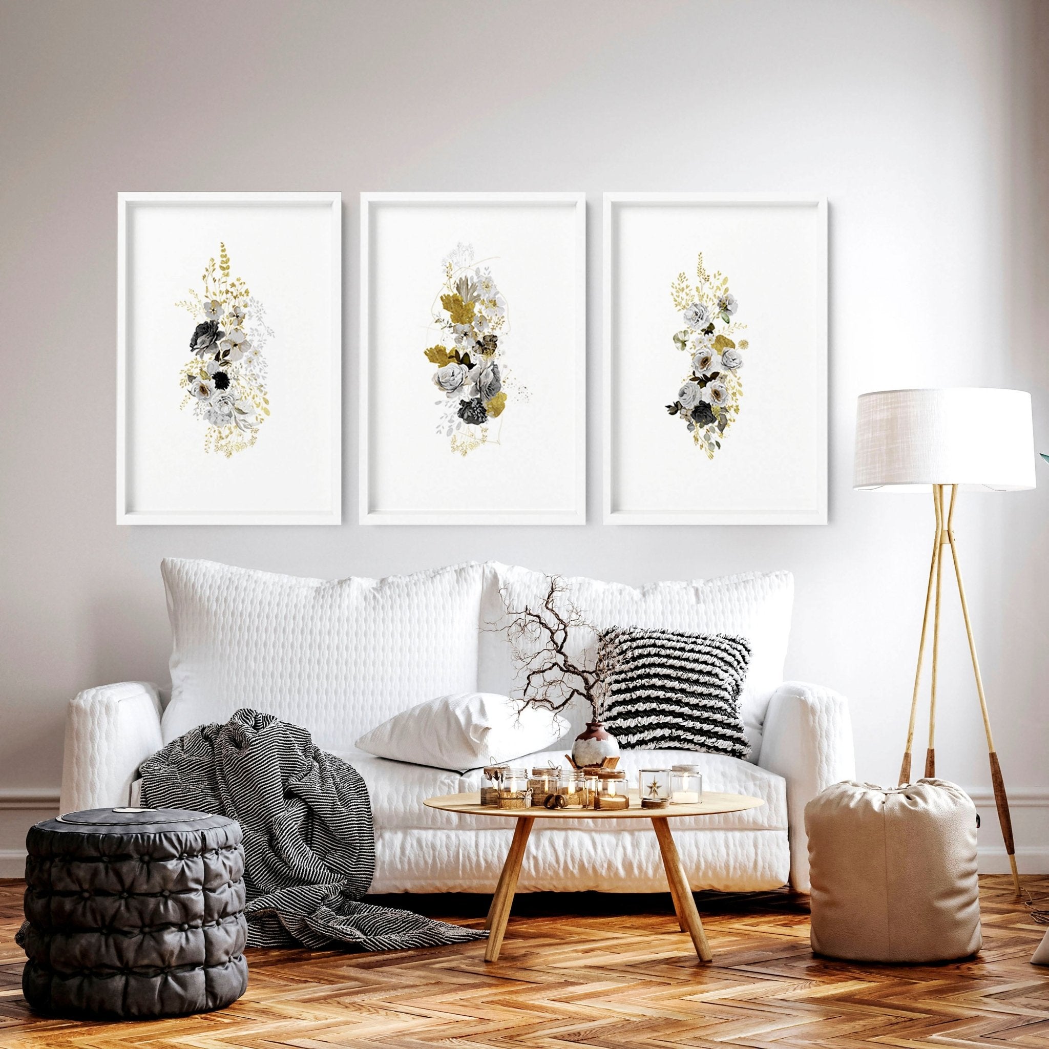Living Room Wall Pictures – Set of 3 Floral Prints