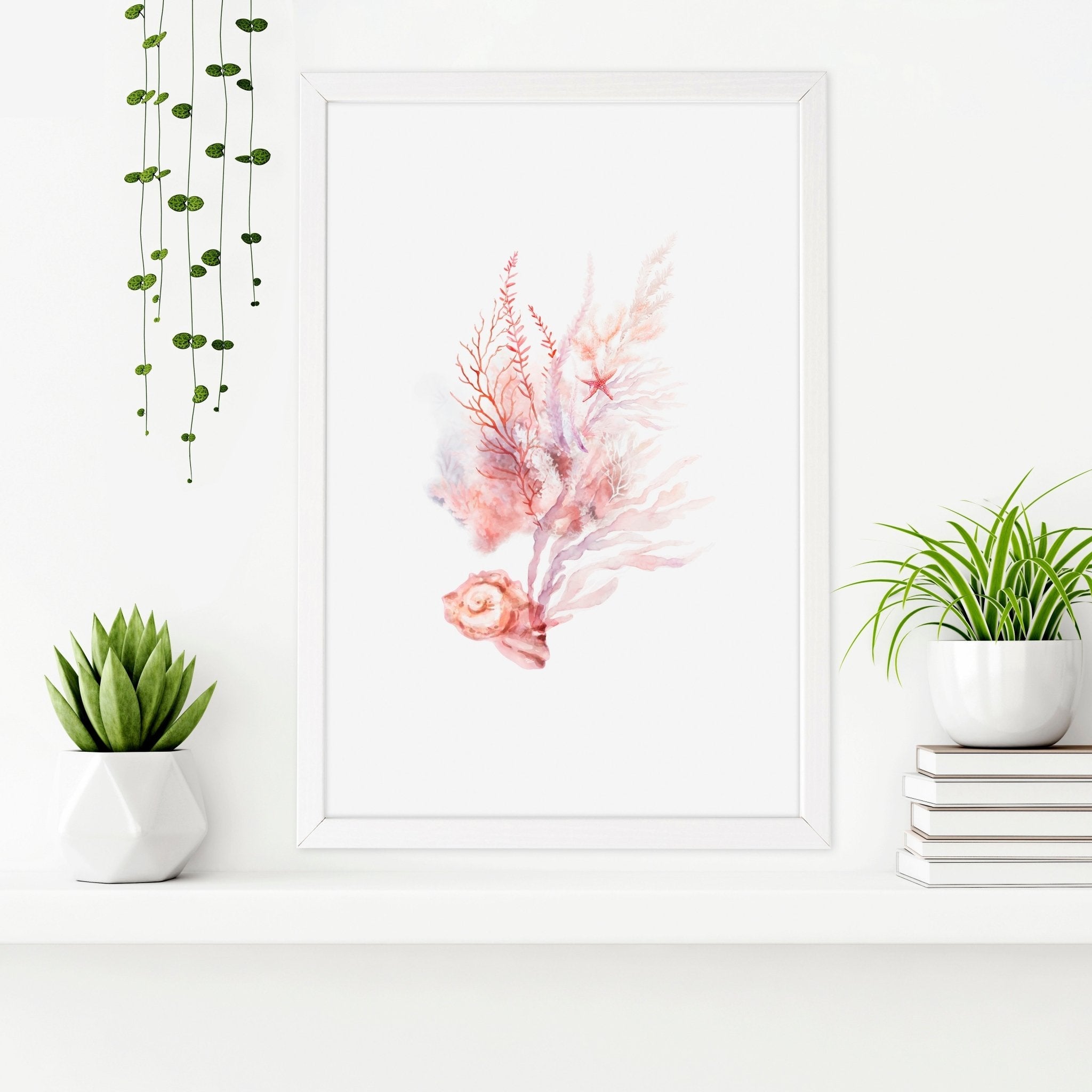 Framed Pictures For The Bathroom | Set of 3 Seashells Wall art Prints