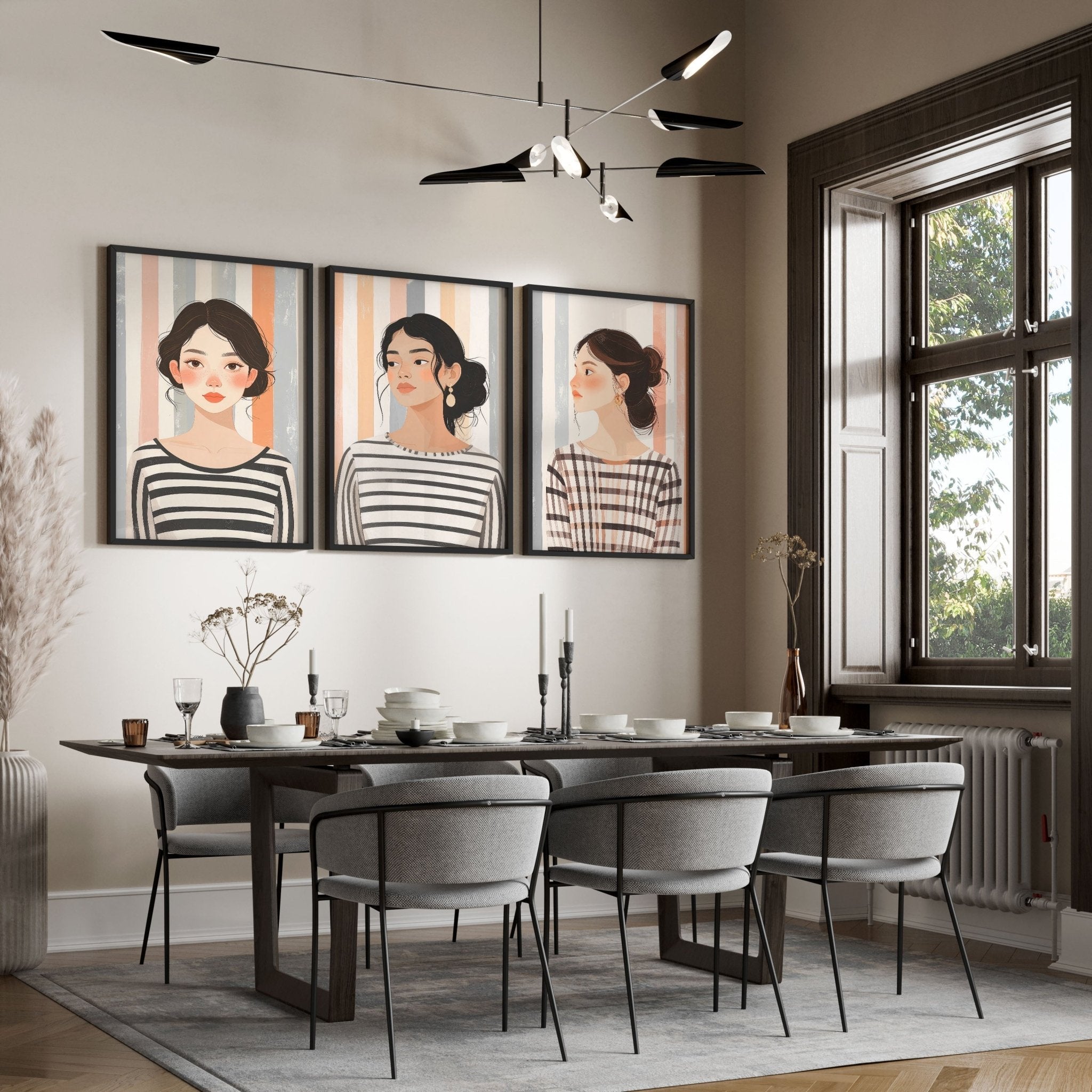 Framed Pictures For The Living Room | Set of 3 Boho Women Wall art Prints