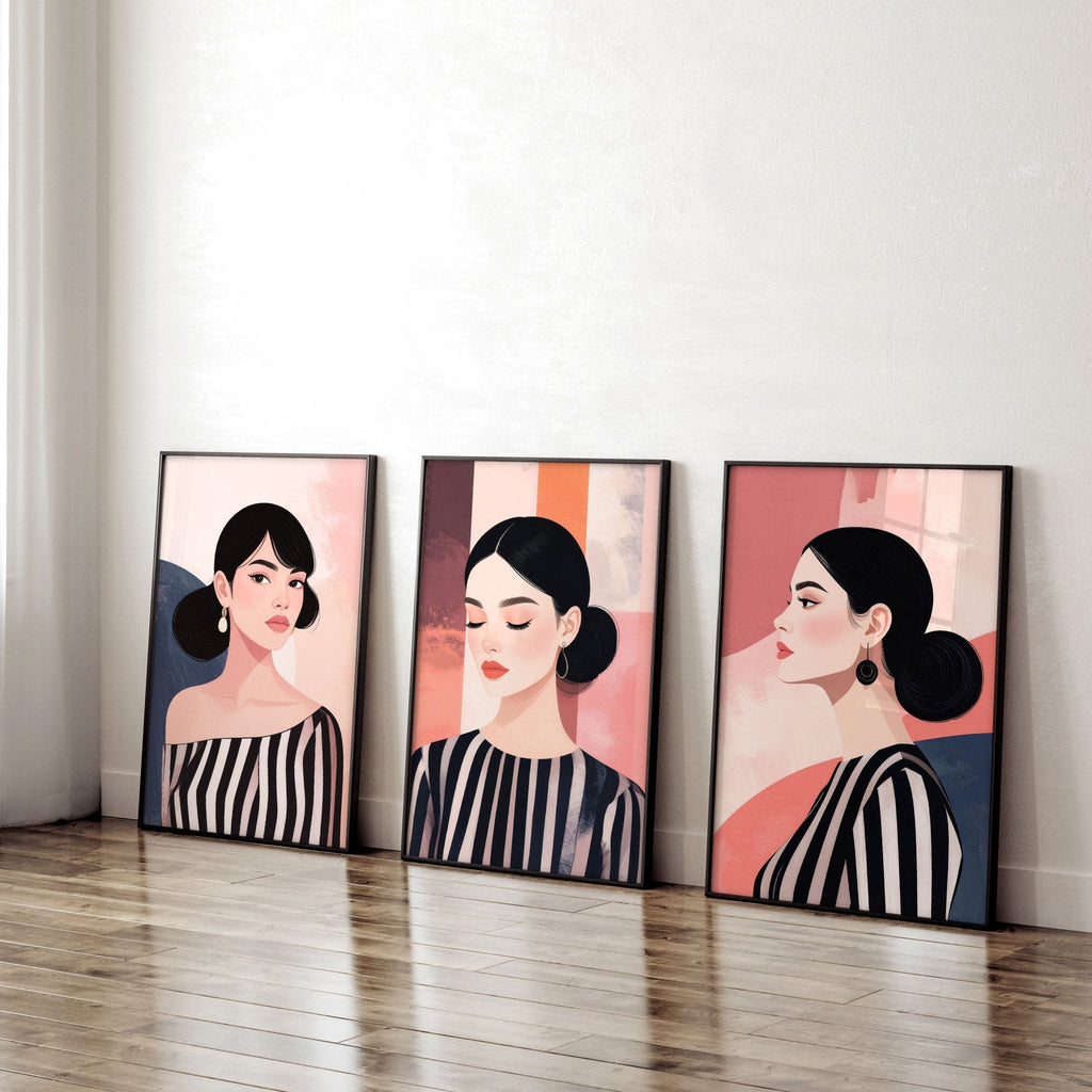 Frames Living Room | Set of 3 Boho Women Wall art Prints