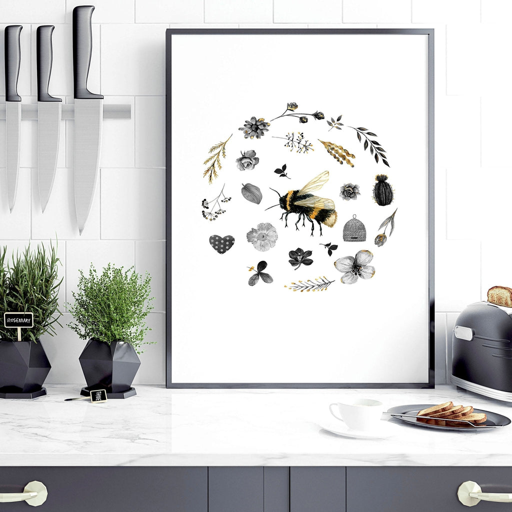 Bees artwork | set of 3 Kitchen wall art prints