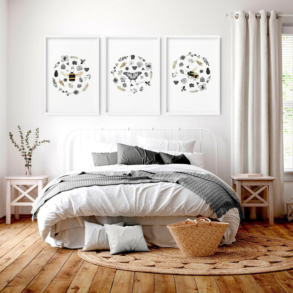 French country bedroom decor | set of 3 framed wall art prints