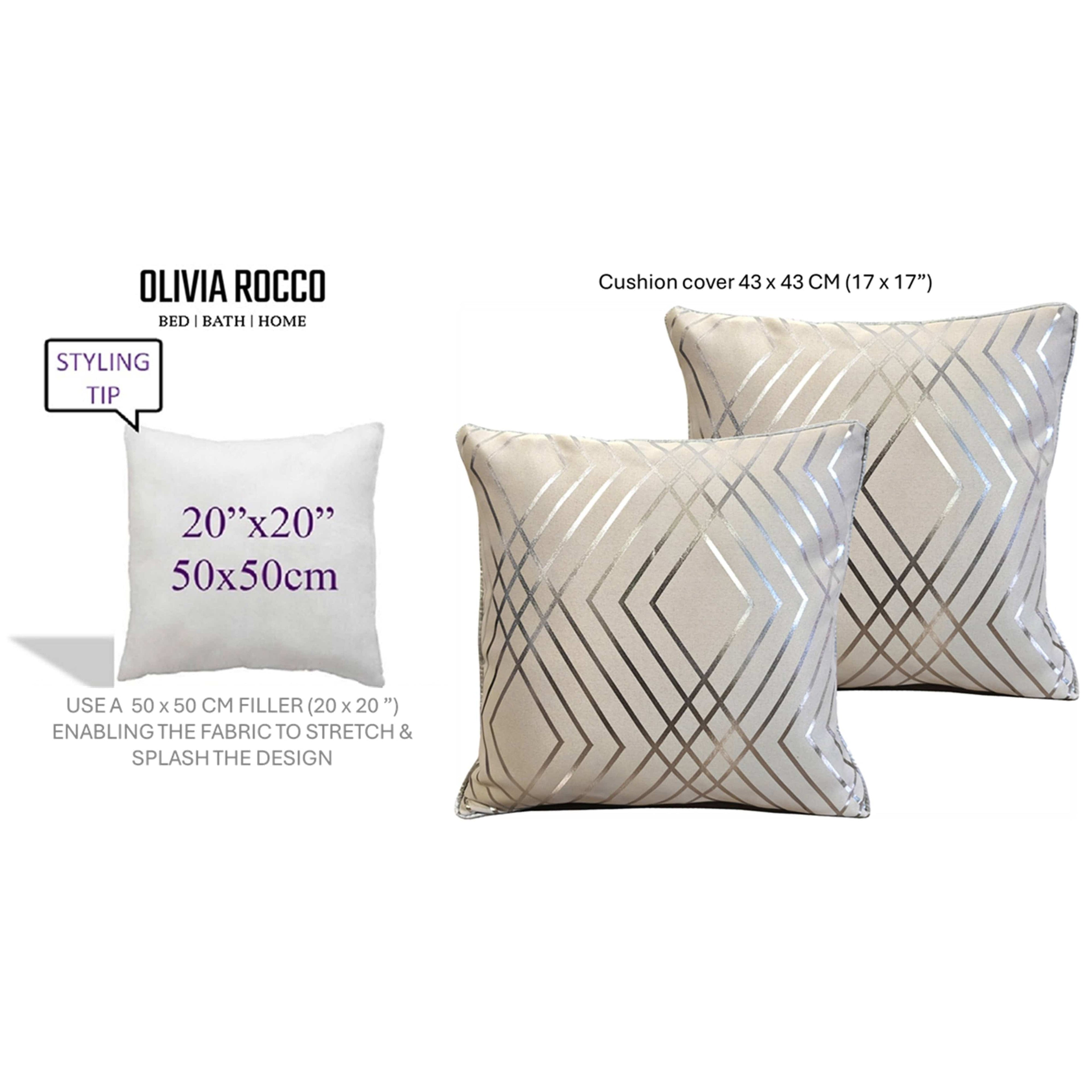 OLIVIA ROCCO Geo Sparkle Cushion Covers 2 Pack Natural For Sofa Bed Chair Lounge Geometric Design Metallic Foil Print Decorative Home Accents - Nest UK