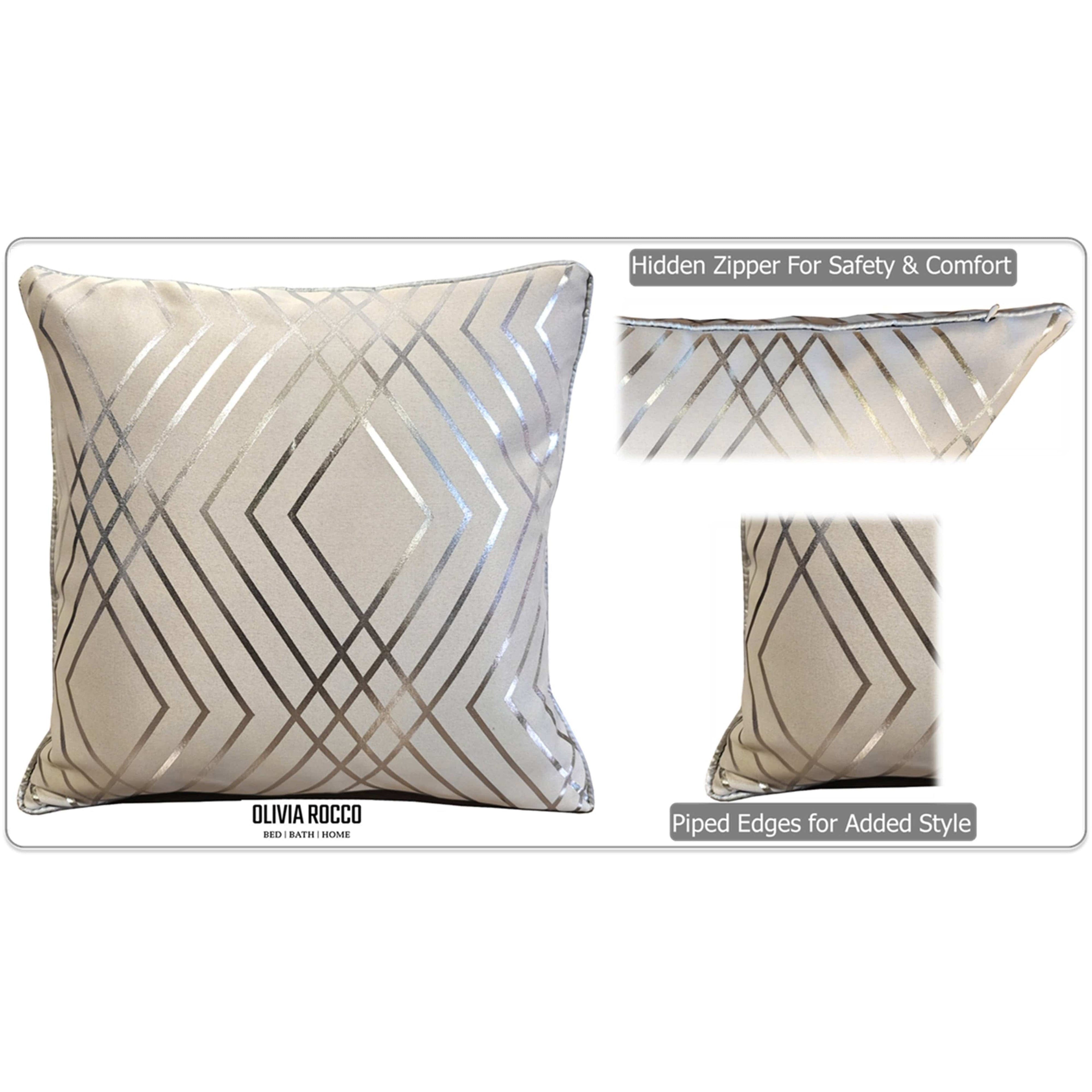 OLIVIA ROCCO Geo Sparkle Cushion Covers 2 Pack Natural For Sofa Bed Chair Lounge Geometric Design Metallic Foil Print Decorative Home Accents - Nest UK