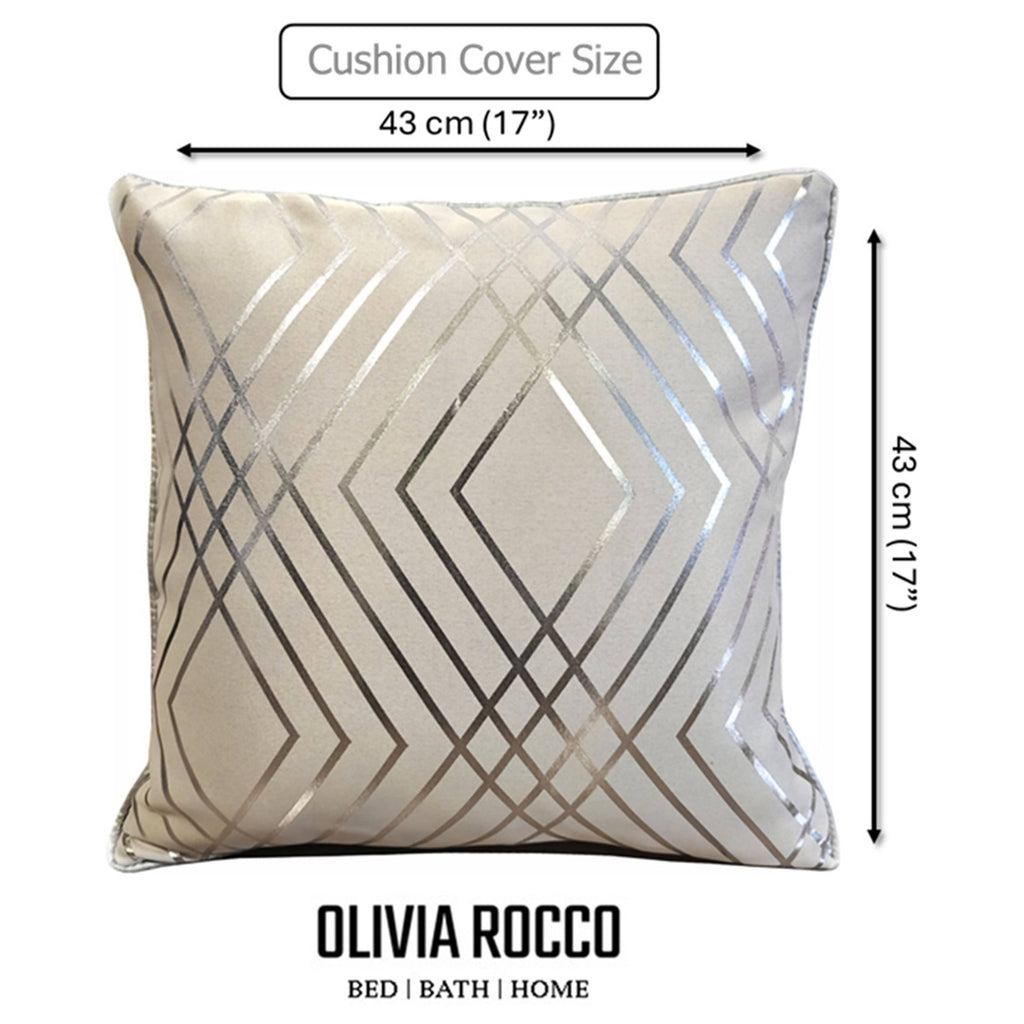 OLIVIA ROCCO Geo Sparkle Cushion Covers 2 Pack Natural For Sofa Bed Chair Lounge Geometric Design Metallic Foil Print Decorative Home Accents - Nest UK