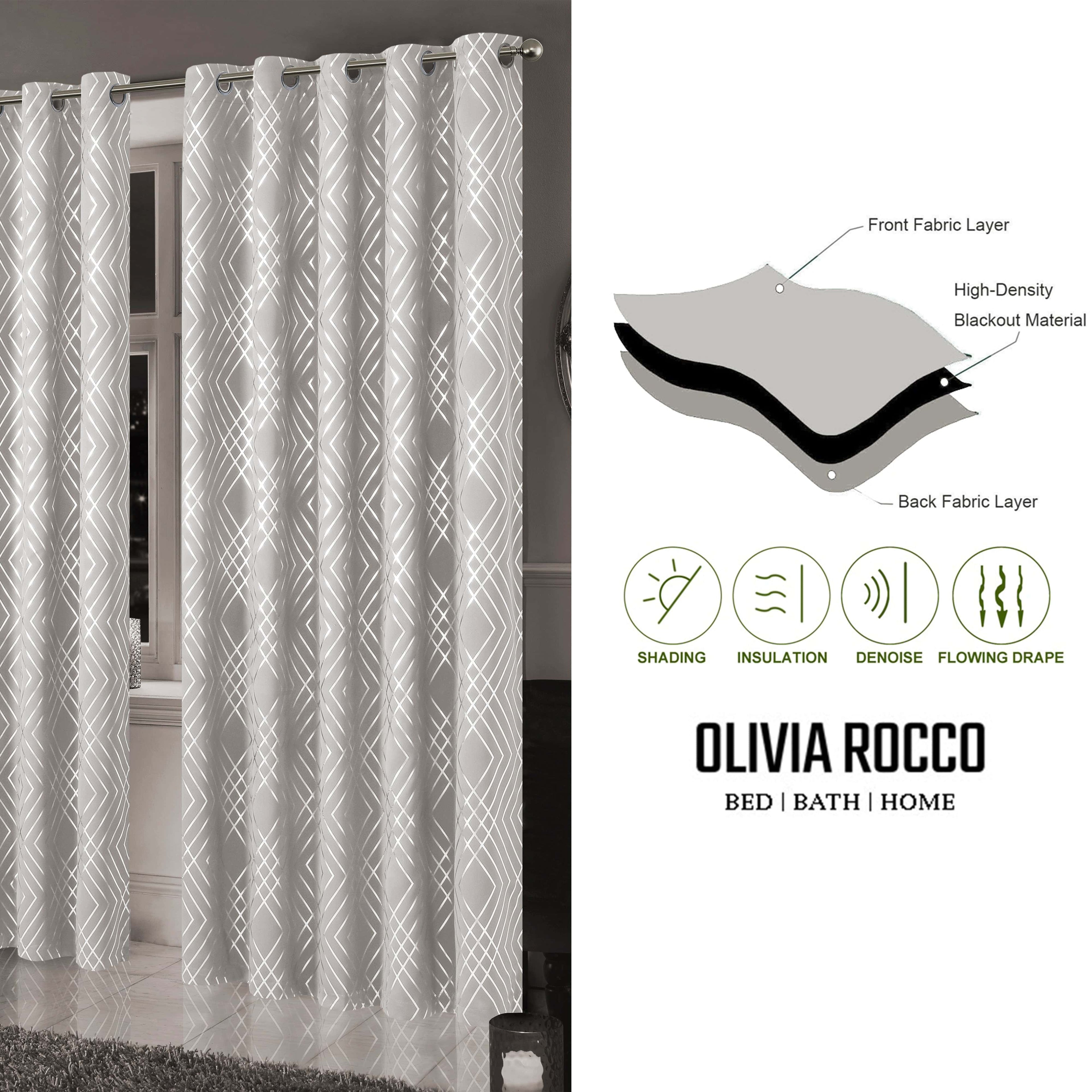 OLIVIA ROCCO Geometric Sparkle Blackout Curtains Soft Thermal Insulated Eyelet Ring Top For Living Room And Bedroom Drapes