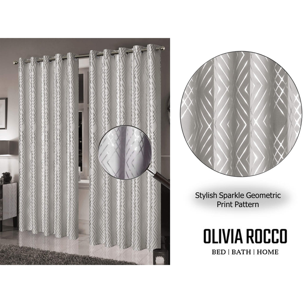 OLIVIA ROCCO Geometric Sparkle Blackout Curtains Soft Thermal Insulated Eyelet Ring Top For Living Room And Bedroom Drapes