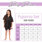OLIVIA ROCCO Girls Satin Silk Short Pyjama Set Button Down Shirt And Loose Fitting Pants Ages 5-14 Black Pink Grey Cozy Nightwear