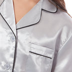 OLIVIA ROCCO Girls Satin Silk Short Pyjama Set Button Down Shirt And Loose Fitting Pants Ages 5-14 Black Pink Grey Cozy Nightwear