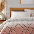 OLIVIA ROCCO Havanna Geo Reversible Luxury Cotton Blend Duvet Cover Set With Pillowcases Pink Teal Single Double King Soft Feel