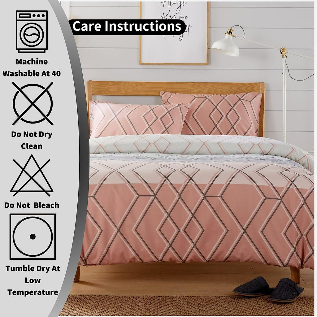 OLIVIA ROCCO Havanna Geo Reversible Luxury Cotton Blend Duvet Cover Set With Pillowcases Pink Teal Single Double King Soft Feel