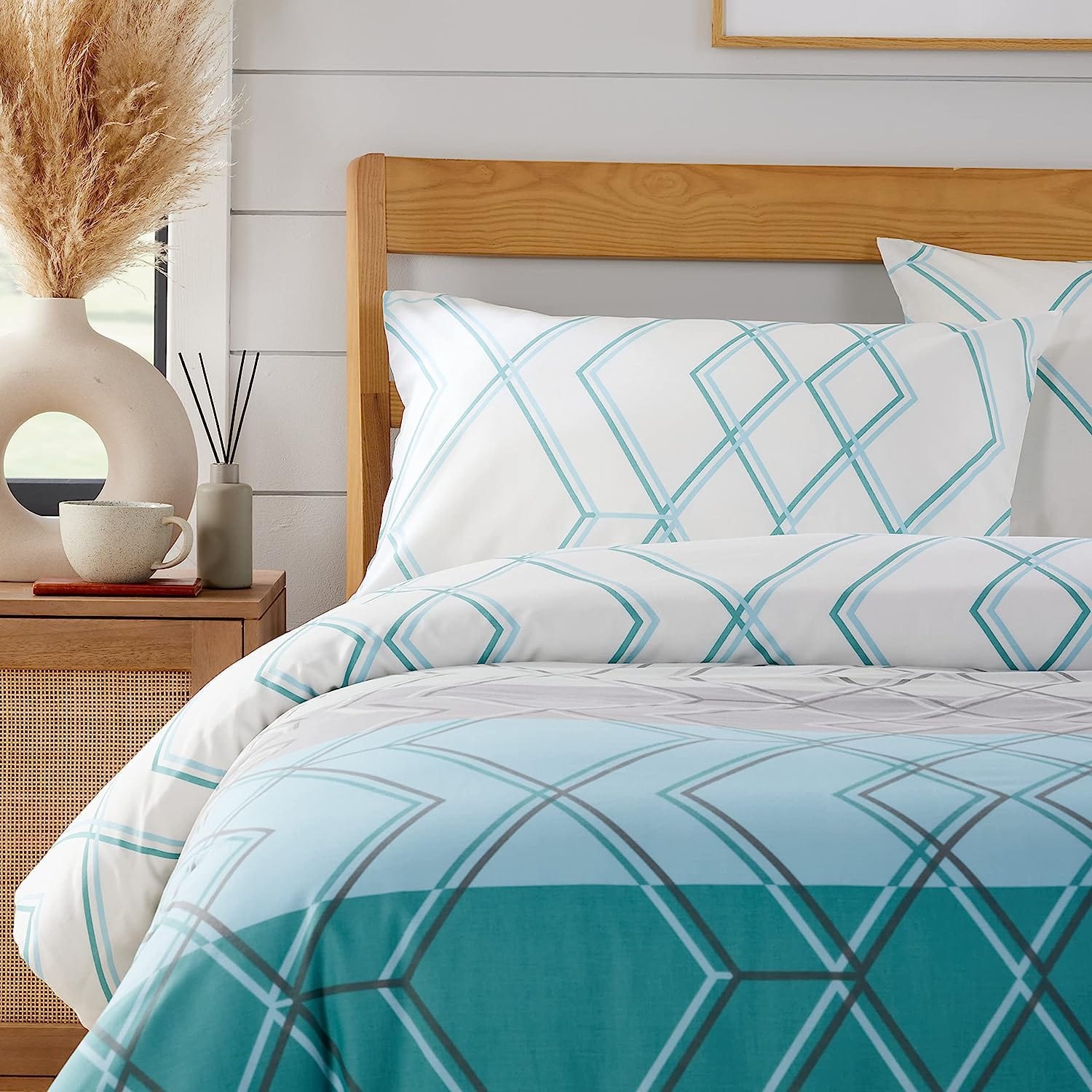 OLIVIA ROCCO Havanna Geo Reversible Luxury Cotton Blend Duvet Cover Set With Pillowcases Pink Teal Single Double King Soft Feel
