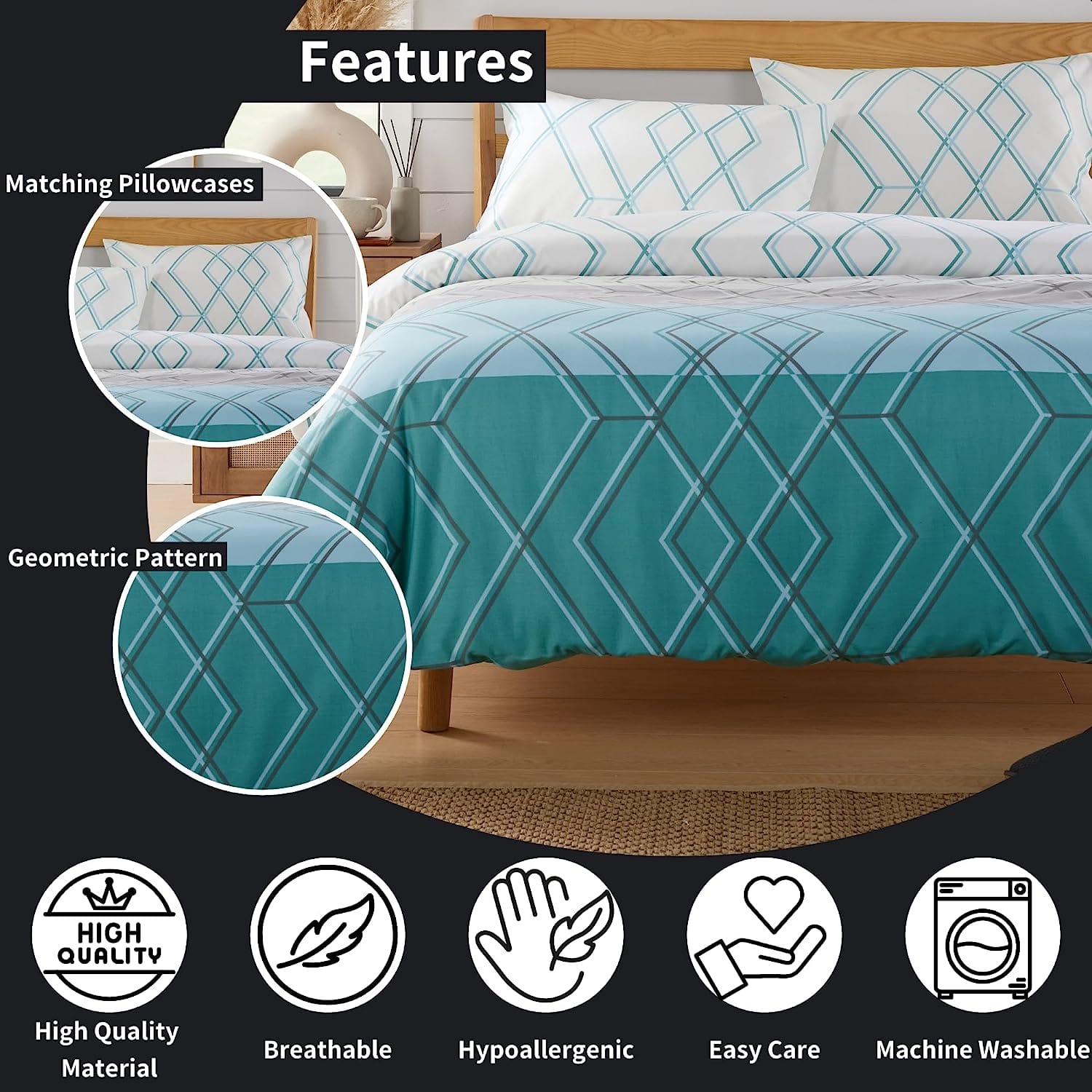 OLIVIA ROCCO Havanna Geo Reversible Luxury Cotton Blend Duvet Cover Set With Pillowcases Pink Teal Single Double King Soft Feel