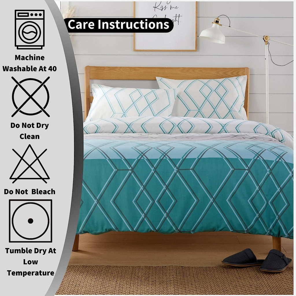 OLIVIA ROCCO Havanna Geo Reversible Luxury Cotton Blend Duvet Cover Set With Pillowcases Pink Teal Single Double King Soft Feel